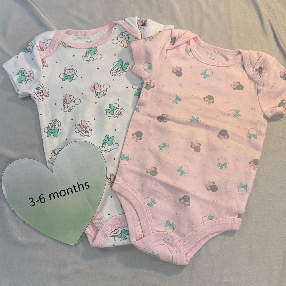 Disney - Pair of 2 Baby Pink and White Minnie Mouse Bodysuit Set